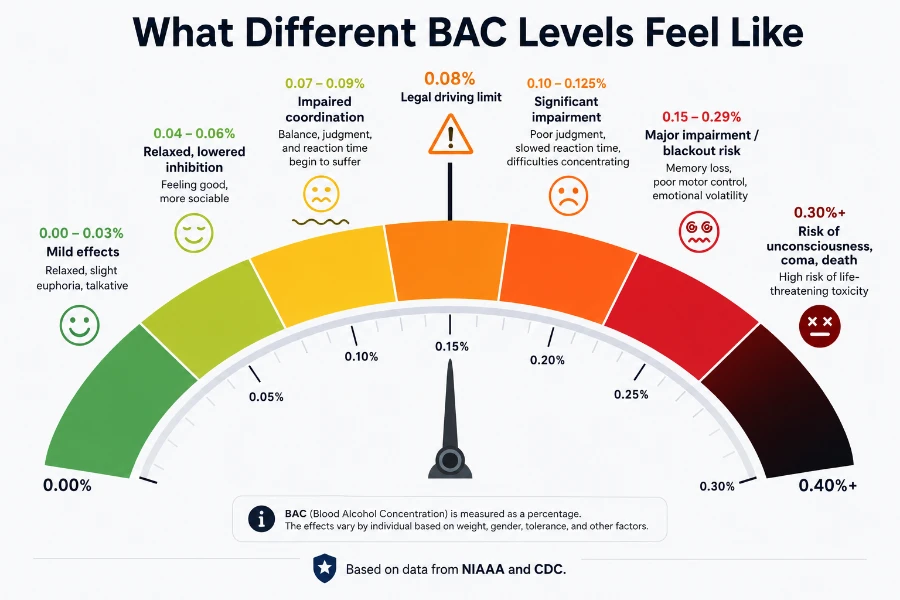 BAC levels chart - what different blood alcohol concentrations feel like