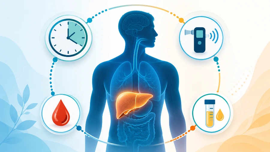 How long does alcohol stay in your system - liver metabolism and detection timeline illustration